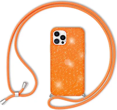 Produktbild von NALIA Glitzer Hülle mit Kette für iPhone 12 Pro Max, Glitter Case Kordel Cover Orange Glitzer