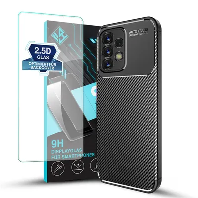 Produktbild von Handy Hülle für Samsung Galaxy A53 5G mit 9H Displayglas Displayschutz Carbon Look Cover Case Schutzhülle Farbe: Schwarz