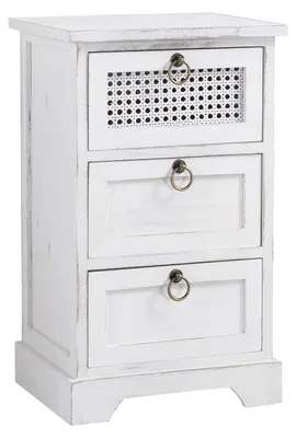 Produktbild von Nachttisch IRMA Nachtschrank für Boxspringbett Nachtkonsole mit 3 Schubladen weiß Vintage Design