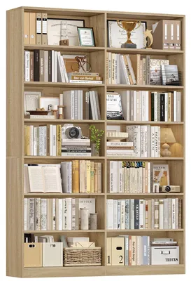 Image de Bibliothèque à 14 étagères - Bibliothèque haute - 120 x 30 x 212,5 cm - En bois, style moderne et minimaliste pour le salon et le bureau - Chêne