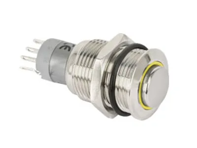 Produktbild von Metall-Einbaudrucktaster mit LED-Beleuchtung, LED-Ring gelb