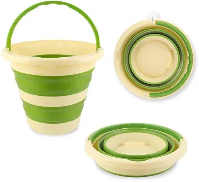 Produktbild von Unyqoos® Faltbarer Eimer 10,5 l – platzsparend auf 6 cm, robustes PPTPR, ergonomischer Tragegriff, -20 bis 100 °C, ideal für Camping & Garten