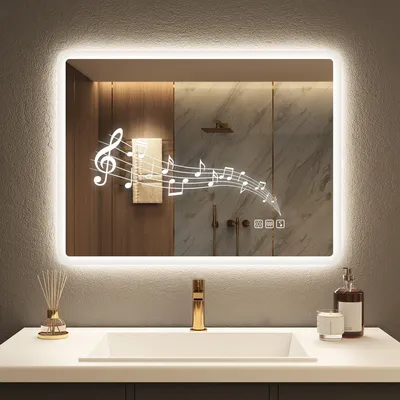 Badspiegel 80x60 cm dimmbar 3 Lichtfarben Bluetooth Entnebelung IP44