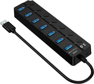 Obrázok produktu pre Rozbočovač USB 3.0 s LED prepínačmi – vysokorýchlostný adaptér pre notebooky a počítače