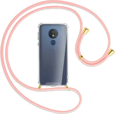 Produktbild von Handykette Backcover-Schutzhülle mit Band (Metall goldfarben) für Motorola Moto G7 Power - rosa