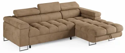 Image de ECKSOFA CLOUD : Canapé d'angle droit, couleur beige, revêtement en velours, avec fonction couchage et coffre de rangement