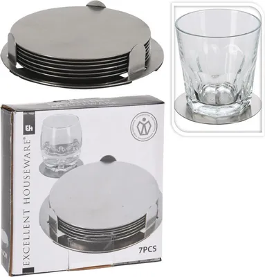 Produktbild von Excellent Houseware Untersetzer Edelstahl setzen 6 Stücke in Halter