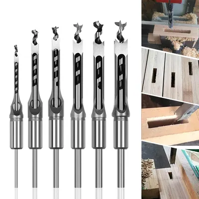 Produktbild von Holzbohrer Set mit Vierkantmeißeln – 6 Stück (6,4/8/9,5/12,7/14/16 mm) für präzise Schlitz- & Zapfenverbindungen