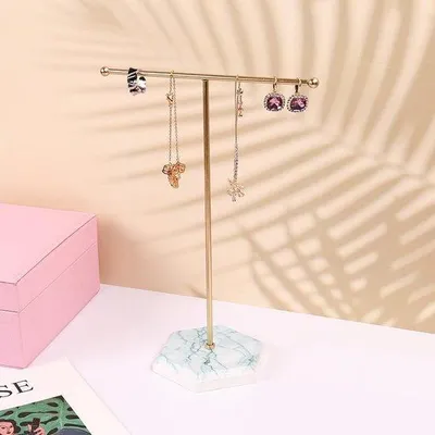 Image de Support pour bijoux en or, 25,5 cm, support métallique en forme de T, support pour colliers, bracelets et boucles d'oreilles