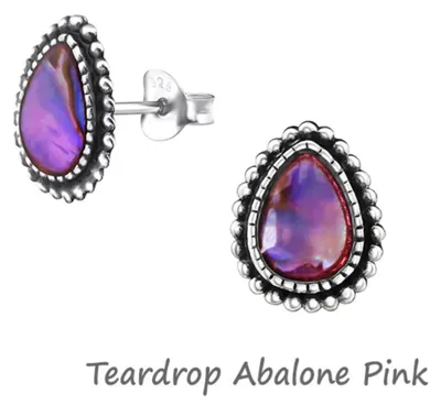 Produktbild von Abalone Paua Muschel Ohrringe: Silber Ohrstecker Perlmutt Teardrop Abalone Pink Teardrop Abalone Pink