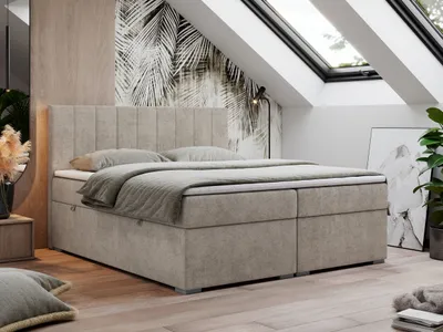 Produktbild von Boxspringbett 120x200, Bett 120x200 mit Matratze und Topper, Boxspringbett mit Bettkästen, Doppelbett - LOPE - 120x200 - Beige - Struktur - H3