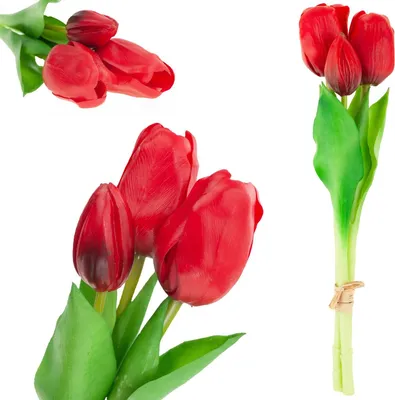 Zdjęcie produktu dla CV17690-7 BUKIET TULIPANÓW GUMOWANYCH SILIKONOWYCH 3SZT LUX CZERWONE TULIPANY jak ŻYWE