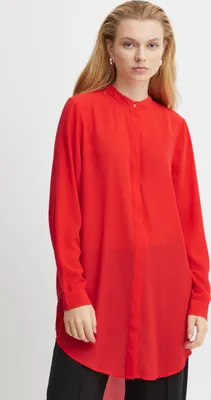 Produktbild von ICHI IHCELLANI LONG SH2 Damen lange Bluse Langarm Lange Bluse mit langem Arm Loose Fit mit verdeckter Knopfleiste Stehkragen mit einem Knopf