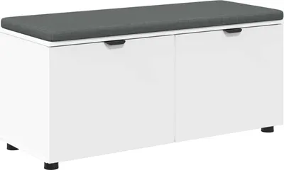 Zdjęcie produktu dla vidaXL Ławka do przedpokoju z poduszką i schowkiem z drzwiczkami Biała 100 x 38 x 46 cm