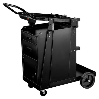 Produktbild von Mobiler Werkstattwagen, Schweißwagen mit 2 Schubladen und abschließbarem Schrank, 158 kg Tragfähigkeit, 360° schwenkbare Räder, Schweißgerätewagen für MIG-Schweißgerät und Plasmaschneider