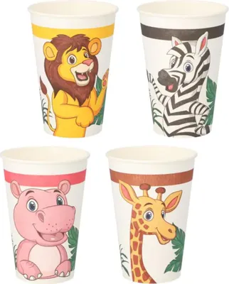 Zdjęcie produktu dla Papstar papierowy kubek do picia 200ml Motywy zwierząt z dżungli 10 sztuk