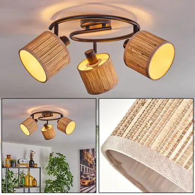 Produktbild von Arenabianca moderne Deckenlampe aus Metall/Bambus/Stoff in Schwarz/Natur/Weiß