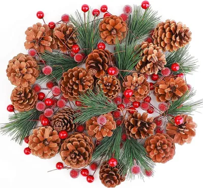 Produktbild von Künstliche Tannenzweige Beeren Tannenzapfen Weihnachtsdeko 130-teilig