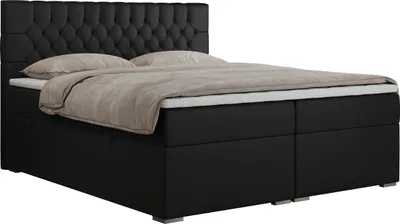 Produktbild von Boxspringbett 200x200 mit Matratze und Topper, Boxspringbett 200x200 mit Bettkasten und Kopfteil - PERA - 200x200 - Schwarz - Kunstleder - H4
