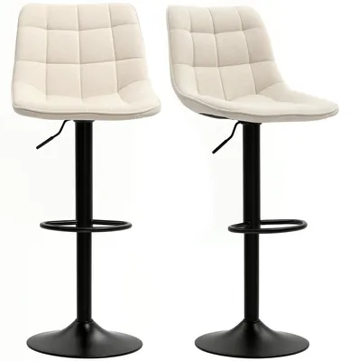 Productafbeelding van HOMCOM Barkrukset, 2 stuks, beklede barkruk met rugleuning, chenille-look, beige