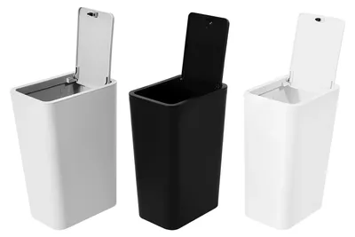 Produktbild von Ein 3-teiliges Set aus Mülleimern, inklusive eines 9-Liter-Mini-Mülleimers mit Klappdeckel, stapelbares Design für den Einsatz im Haushalt