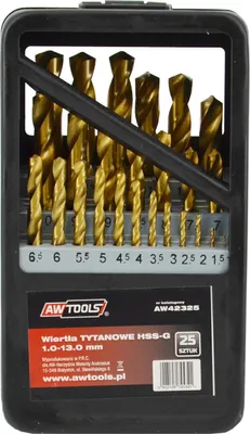 Obrázok produktu pre Awtools hss-g sada titánových vrtákov do kovu 25elem. /1,0-13,0 mm/