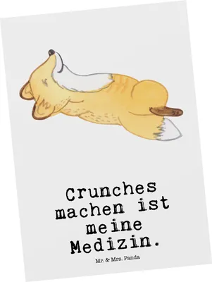 Produktbild von Mr. & Mrs. Panda Postkarte Fuchs Crunches - Weiß - Geschenk, Fitness, einzelkarte, Fitnessstudio, Bauchpressen, Ansichtskarten, Grußkarte, Postkarten, bildkarte
