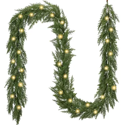 Zdjęcie produktu dla Girlanda świąteczna, 270 cm, zielona, z 30 diodami LED, timer, sztuczna, dekoracyjna girlanda, dekoracja świąteczna