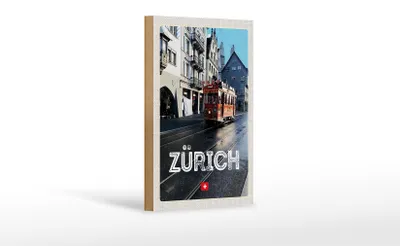 Produktbild von Holzschild Reise 12x18 cm Zürich Schweiz Jelmoli Straßenbahn