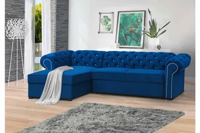 Produktbild von FURMEB 24 Ecksofa SWAROWSKI mit Schlaffunktion, linke Seite, 280x180 cm, mit Steppung und Diamantmuster, MARINE
