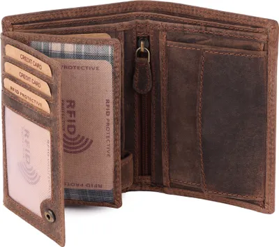Produktbild von Benthill Herren Echt Leder Geldbörse - Geldbeutel mit RFID-Schutz - Slim Portemonnaie für Männer - Echtem Vintage Leder