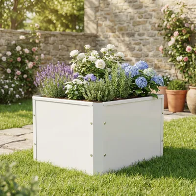 Immagine prodotto di Aiuola rialzata in metallo VCM 50x40x30 cm, fioriera rettangolare per balcone, terrazza e giardino, utilizzabile con o senza fondo, Balora M