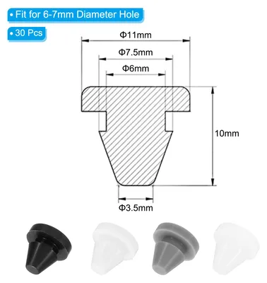Produktbild von 30 Stš¹ck 6mm Durchmesser Silikon Abdeckkappen fš¹r Bohrl?cher, in Riegelform M?bel Lochverschluss Knopf Schutzabdeckung Gummistopfen fš¹r 6mm Loch zum Abdichten, Schwarz.