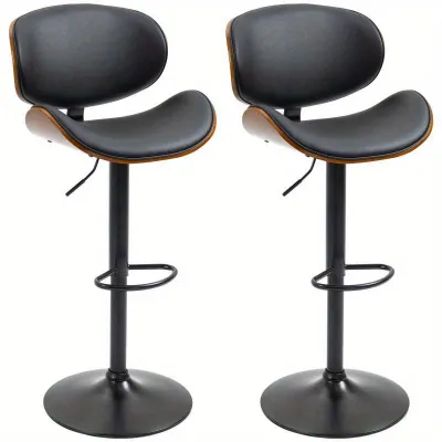 Image de Ensemble de tabourets de bar réglables – Chaises de cuisine et tabourets de bar – Pivotants – Structure en acier noir – Hauteur réglable de 53 à 112 cm
