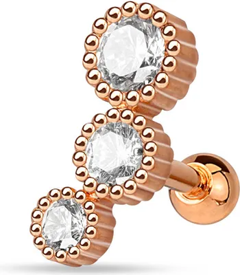 Produktbild von viva-adorno 1,2mm Helix Piercing 3 Kristalle rund Stecker Cartilage Ohrpiercing Knorpelpiercing 316L Chirurgenstahl Z515.D5rosegold