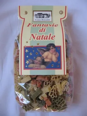 A bag of Christmas-themed pasta.
