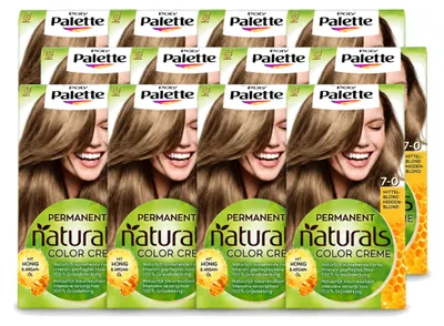 Imagen del producto de 12 tintas para el cabello Poly Palette, tono rubio medio 7-0, 115 ml cada una, pack de 12 unidades