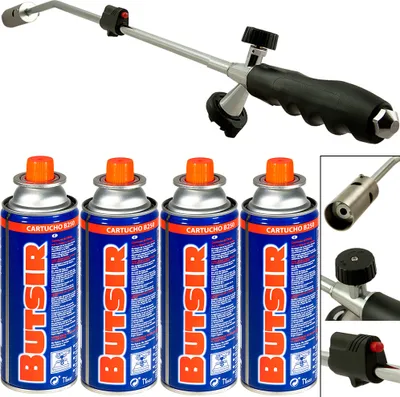 Produktbild von DEUBA® Unkrautbrenner inkl. 4 Butangaskartuschen Bajonettanschluss Piezo Zündung Unkrautvernichter Brenner Abflammgerät