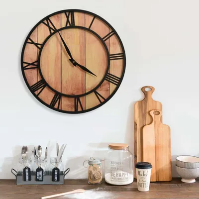 Obrázok produktu pre vidaXL Nástenné hodiny 39 cm Hnedá a čierna MDF a železo