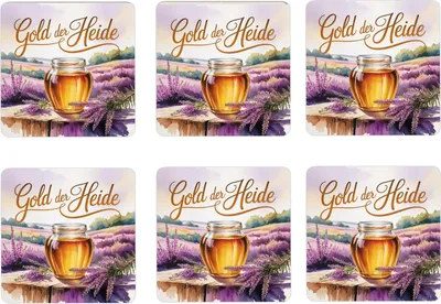 Produktbild von Lüneburger Heide Heidehonig 6er Set Untersetzer aus Holz - Gold der Heide
