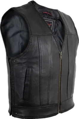 Produktbild von Herren Lederweste mit Reißverschluss, Kutte, Bikerweste, Clubweste, Rockerweste(2XL)