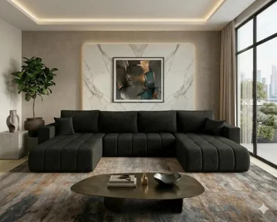 Produktbild von CORNERO Ecksofa LARA U-Form PREMIUM mit Schlaffunktion und Bettkasten Couch Sofa U-Form Eckcouch Wohnlandschaft mit Schlaffunktion Dunkelgrau