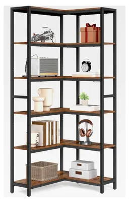 Produktbild von Eckregal mit 6 Ebenen, Aufbewahrungsregal, 24 x 102 x 175,2 cm, modern, für Wohnzimmer, Schlafzimmer, Büro, vintagebraun-tintenschwarz