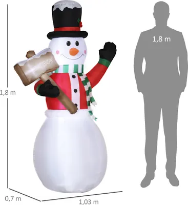 Obrázek produktu pro Outsunny 180 cm nafukovací sněhulák s cedulí, vánoční dekorace s LED osvětlením