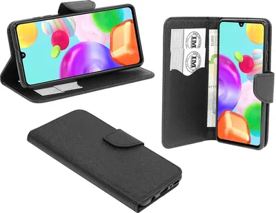 Produktbild von cofi1453® Buch Tasche "Fancy" kompatibel mit SAMSUNG GALAXY A41 (A415F) Handy Hülle Etui Brieftasche Schutzhülle mit Standfunktion, Kartenfach Schwarz