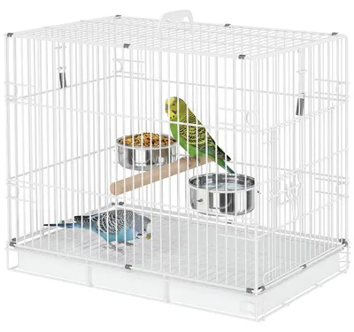 Productafbeelding van PawHut Vogelkooi, inklapbaar, met houten zitstok, 2 voerbakken, wit