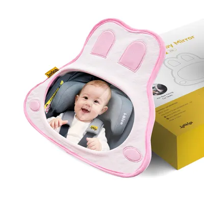 Produktbild von Jovikids Rücksitzspiegel fürs Baby, Autospiegel Baby Rücksitz, 100% bruchsicherer Spiegel & verstellbare Gurte, Niedliches Design (pink)