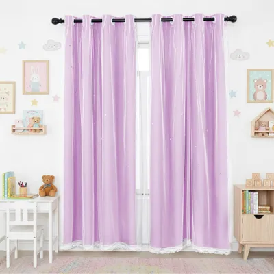 Produktbild von 2 Stück Vorhang Blickdicht Gardinen Stern Doppelschicht Ösenvorhänge mit Voile für Schlafzimmer Wohnzimmer Kinderzimmer, Lila, B130xH243cm