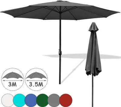 Produktbild von TolleTour 3.5m Sonnenschirm Gartenschirm Wasserabweisend Terrassenschirm UV40+ mit Handkurbel balkon Marktschirm,Grau,3.5m