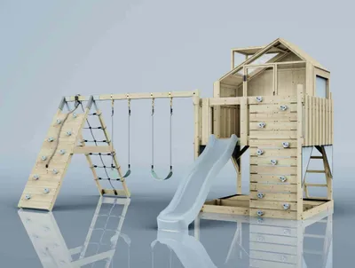 Produktbild von OutdoorToys Spielturm Oscar aus Holz in Blau Kinderschaukel